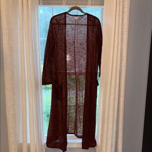 Long Sheer Burnt Orange& Black Lularoe Cardigan- M